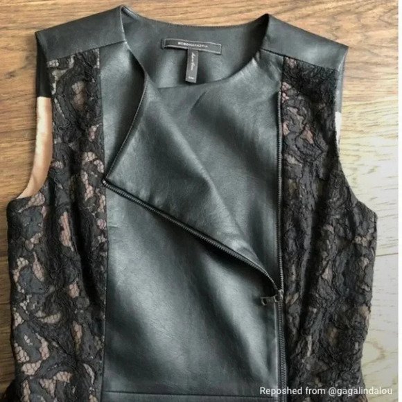 BCBG MaxAzria - Faux leather and lace peplum top - XXS - Picture 2 of 4